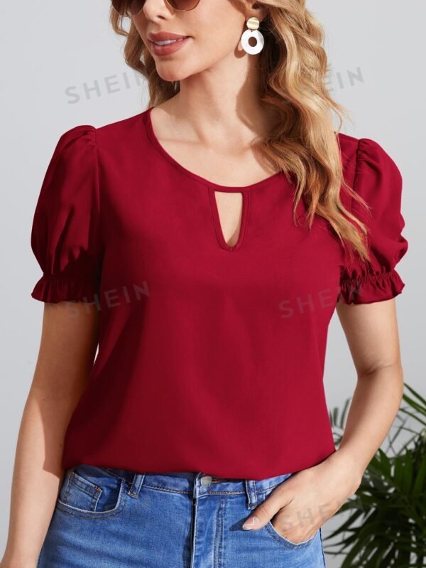 Blusa de cuello con abertura de ojo de manga farol