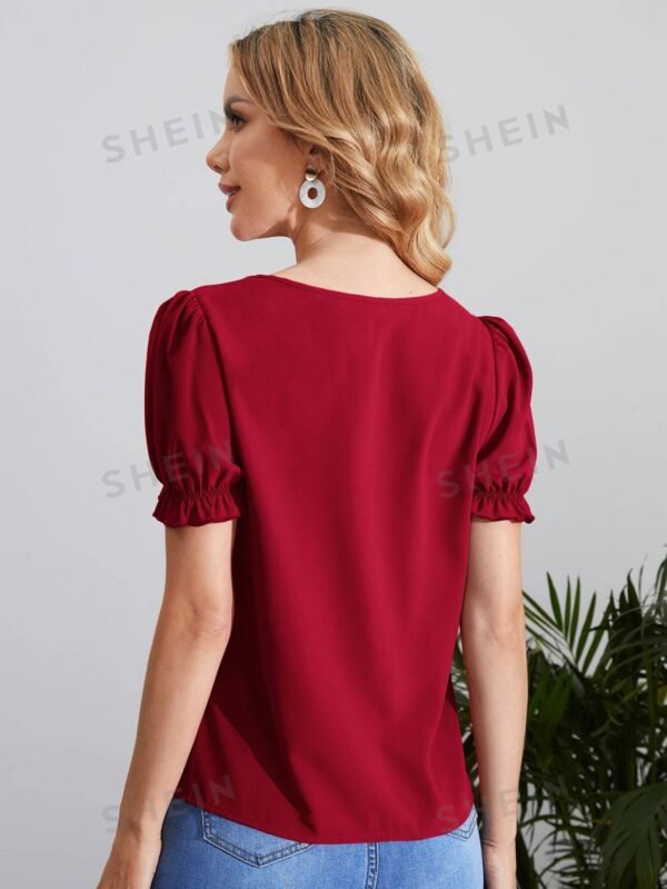 Blusa de cuello con abertura de ojo de manga farol - Imagen 3