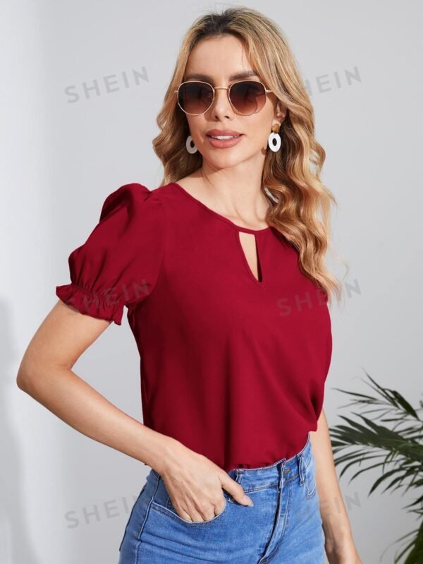 Blusa de cuello con abertura de ojo de manga farol - Imagen 2