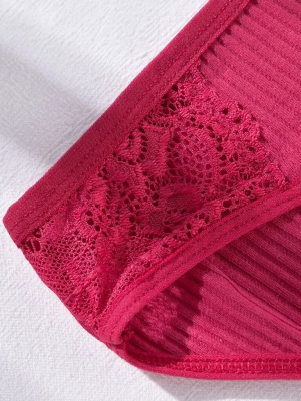 3 piezas Bragas con encaje en contraste tejido de canalé - Imagen 3