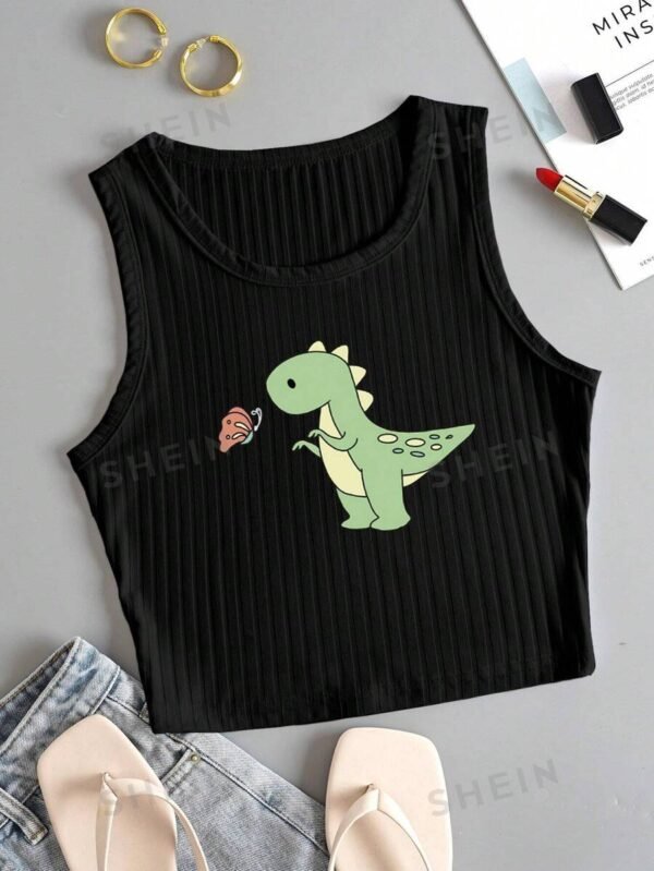 Top tank con estampado de dibujos animados tejido de canalé