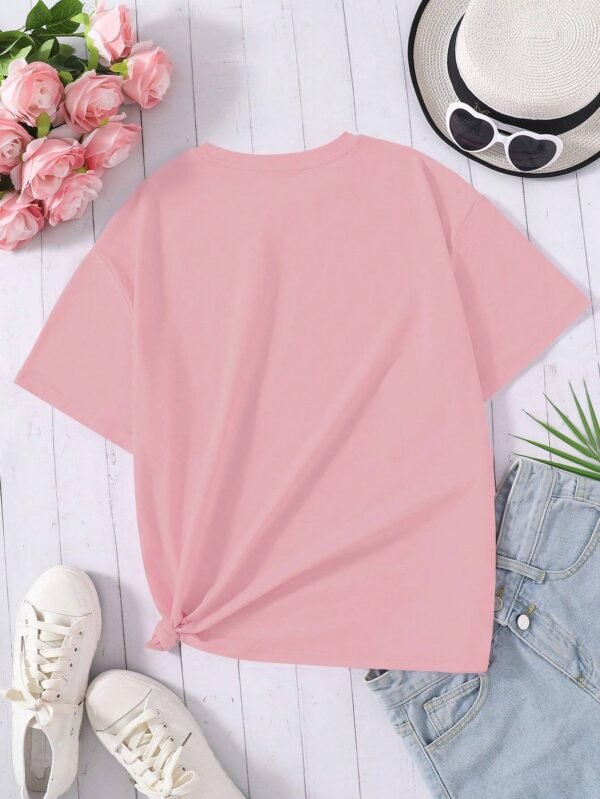 Camiseta De Manga Corta Con Cuello Redondo Y Estampado De Letras - Imagen 3