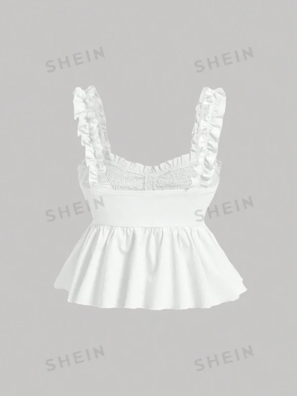 Blusa De Tirantes Con Volantes En El Dobladillo En Color Sólido - Imagen 3