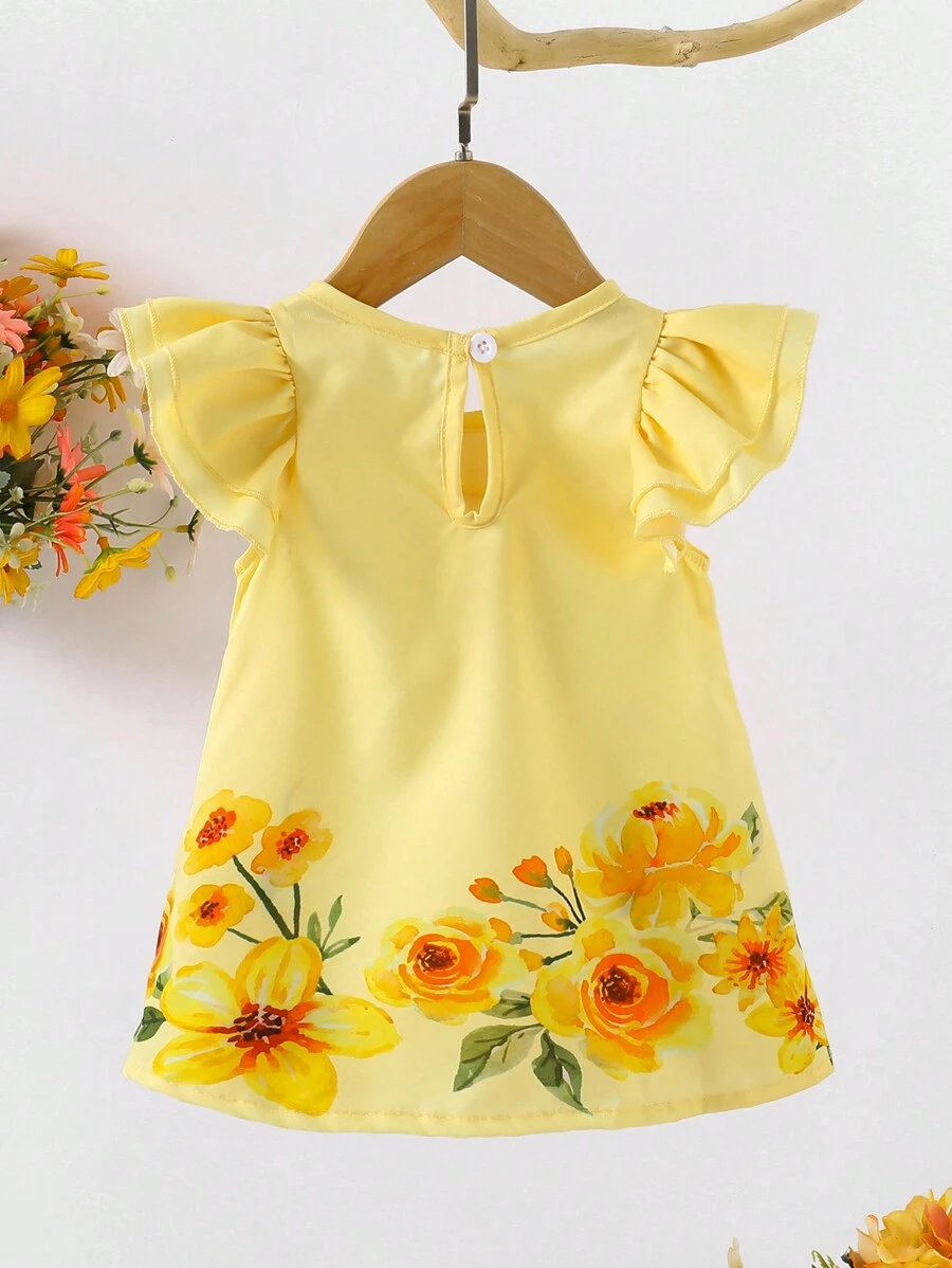 Vestido de línea A de verano para bebé niña con doble capa de mangas con volantes - Imagen 2