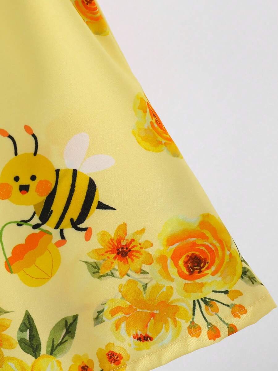 Vestido de línea A de verano para bebé niña con doble capa de mangas con volantes - Imagen 3