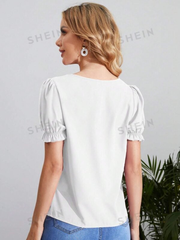 Blusa simple unicolor con puños decorados con encaje - Imagen 3