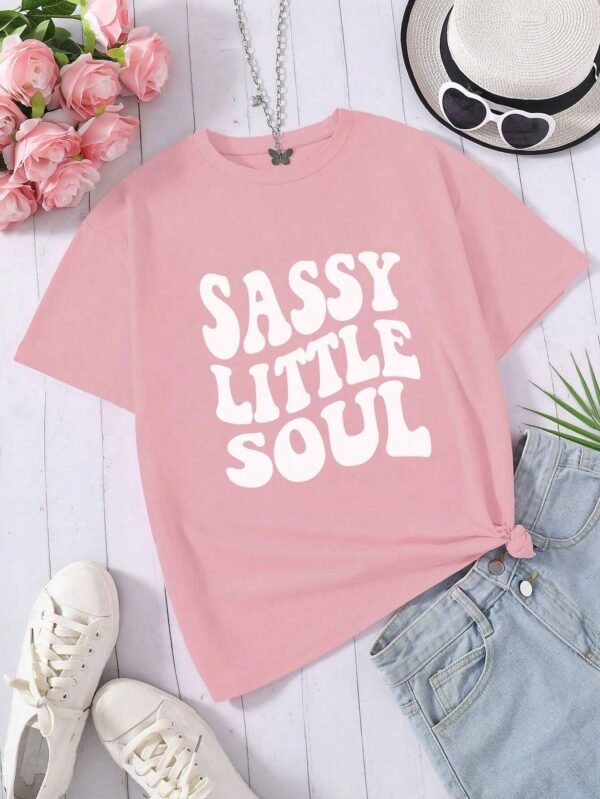 Camiseta De Manga Corta Con Cuello Redondo Y Estampado De Letras