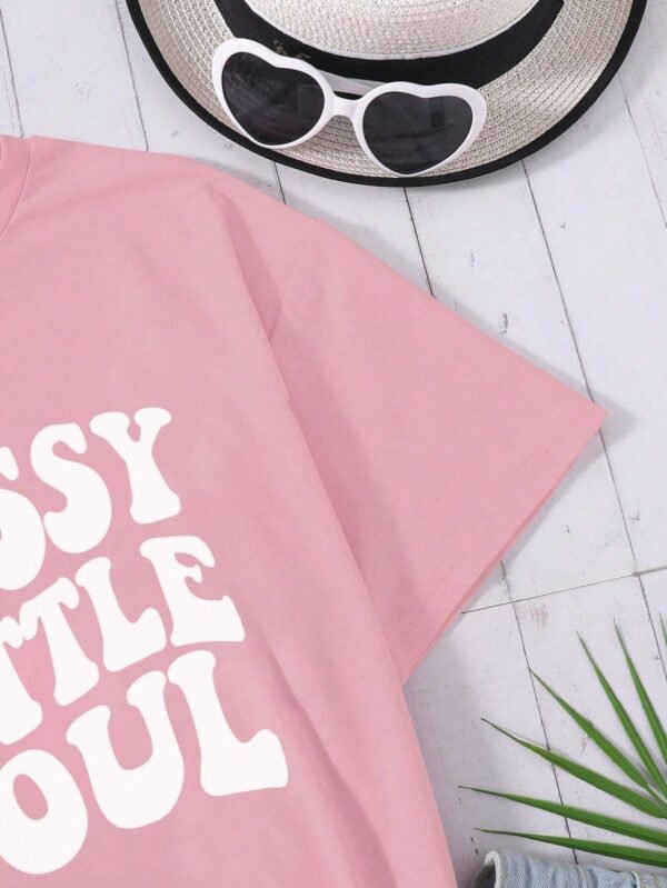 Camiseta De Manga Corta Con Cuello Redondo Y Estampado De Letras - Imagen 2