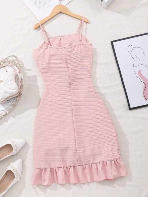 Vestido de tirantes con ribete de volantes y flores estéreo para chica adolescente - Imagen 3