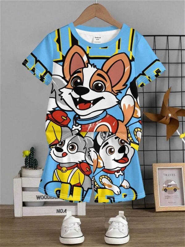 Camiseta con patrón de dibujos animados simple y pantalones
