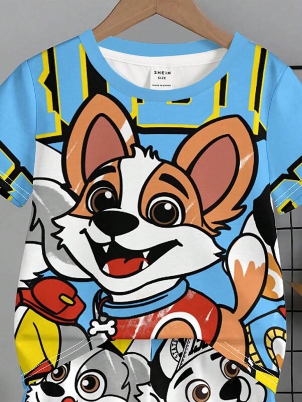 Camiseta con patrón de dibujos animados simple y pantalones - Imagen 3