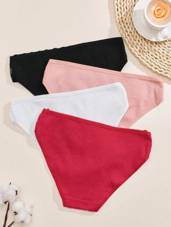 4 piezas/paquete de Bragas sexy de triángulo con encaje con patrón de plumas - Imagen 2