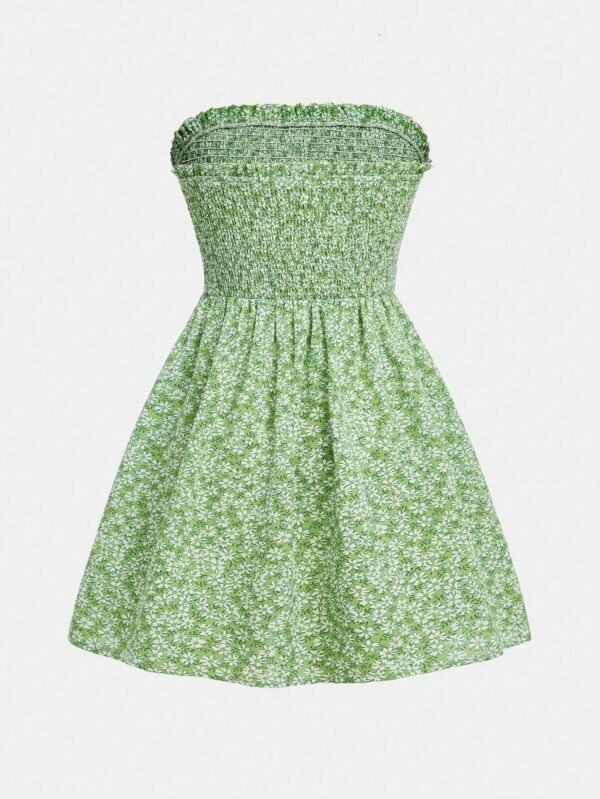 Vestido informal de flores sin tirantes para adolescente con tejido - Imagen 3
