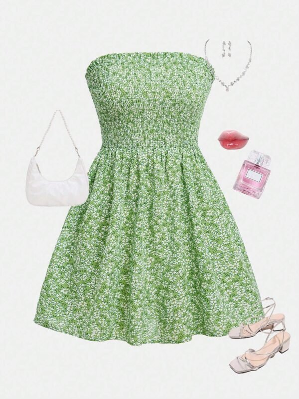 Vestido informal de flores sin tirantes para adolescente con tejido