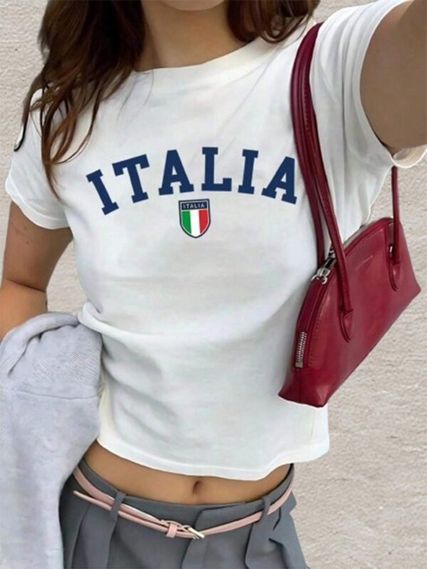 Camiseta corta con estampado de letras para adolescente