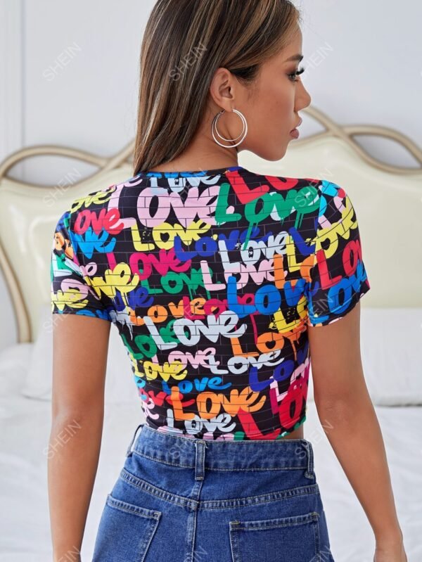 Camiseta corta con estampado de letra - Imagen 3
