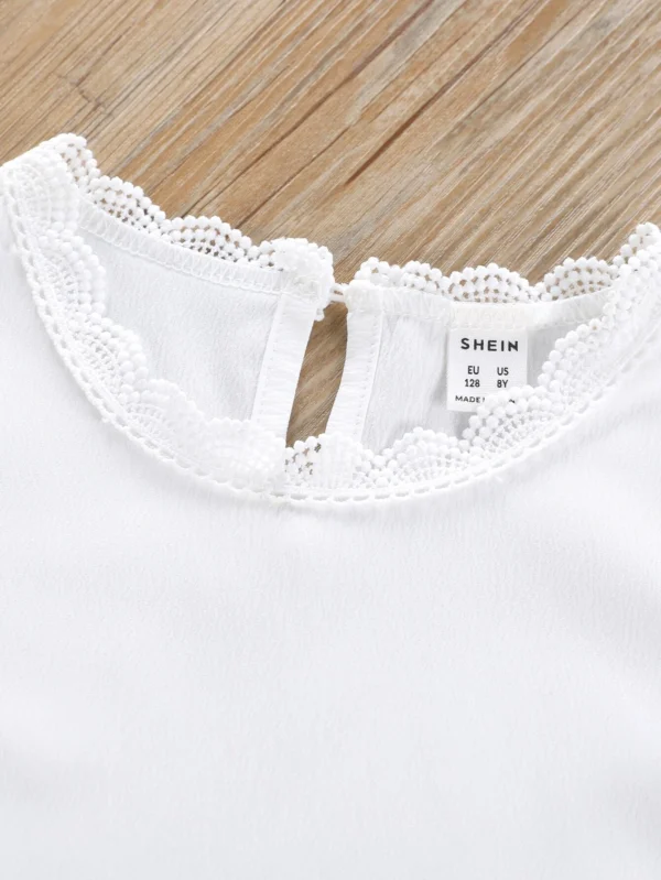 Blusa con encaje en contraste ribete con fruncido de manga - Imagen 2