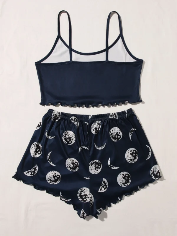Conjunto de pijama con estampado de luna ribete en forma de lechuga - Imagen 3