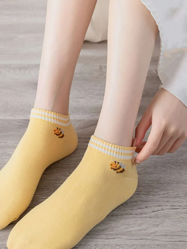 5 pares Calcetines tobilleros de abeja & con patrón de rayas - Imagen 2
