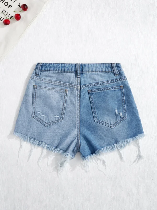 Shorts mezclilla desgarro bajo crudo - Imagen 3