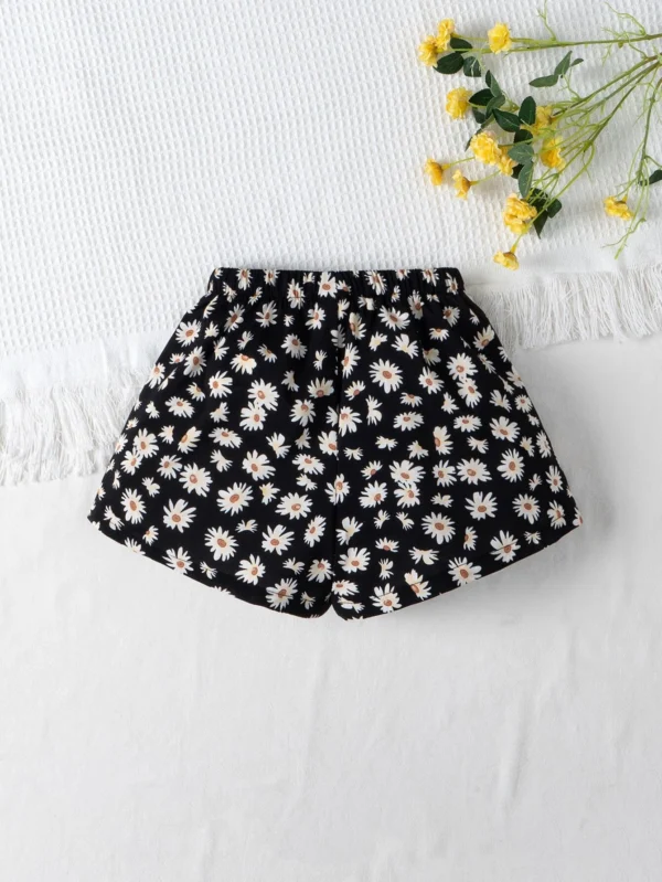 Shorts de pierna ancha y corte holgado con patrón floral de margaritas - Imagen 3