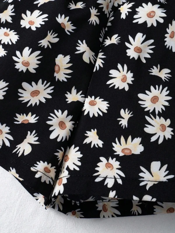 Shorts de pierna ancha y corte holgado con patrón floral de margaritas - Imagen 2