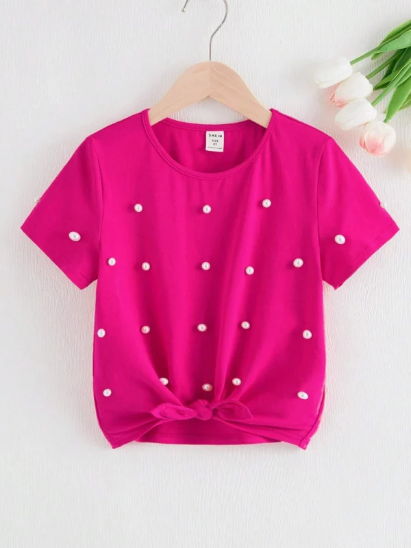 Camiseta De Manga Corta Cuello Redondo Para Niñas Adolescentes