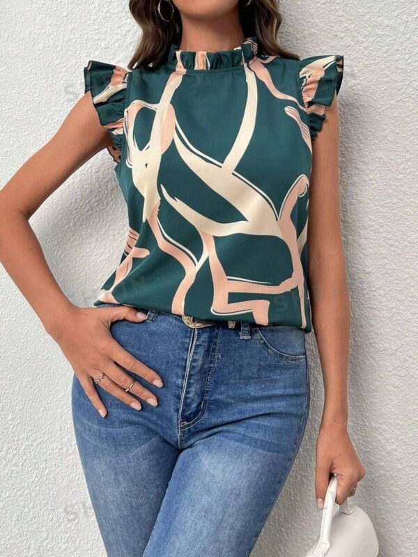 Blusa con estampado de dibujo ribete con fruncido