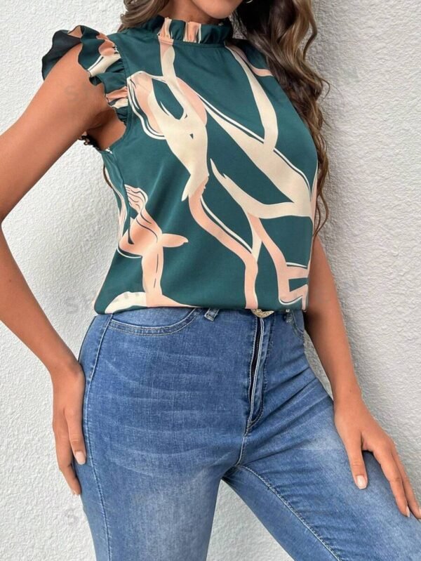 Blusa con estampado de dibujo ribete con fruncido - Imagen 2