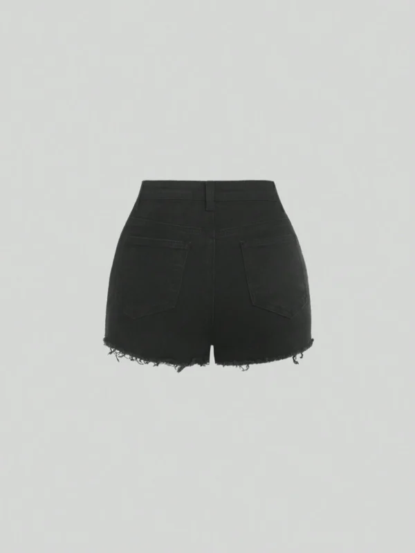 Shorts mezclilla desgarro bajo crudo para chicas - Imagen 3