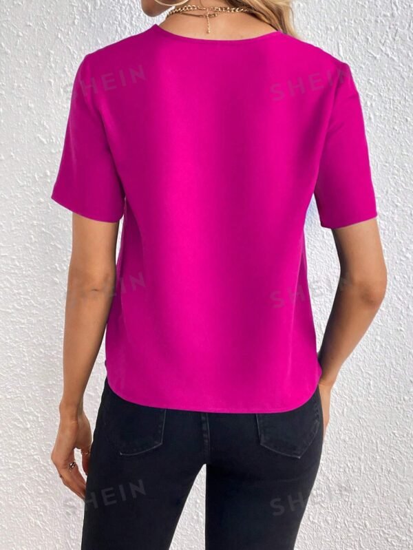 Blusa unicolor de cuello de muesca - Imagen 3