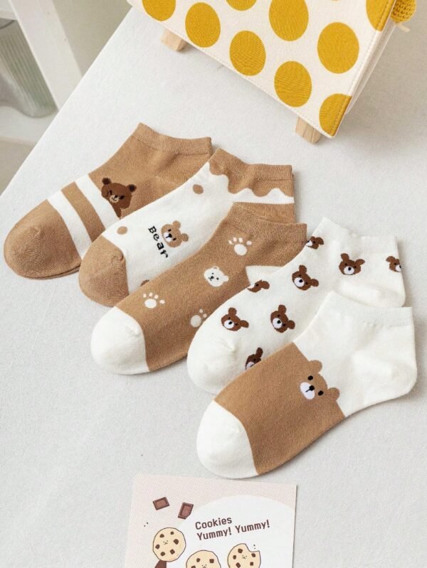 5 Pares Calcetines Lindos Con Patrón De Gato