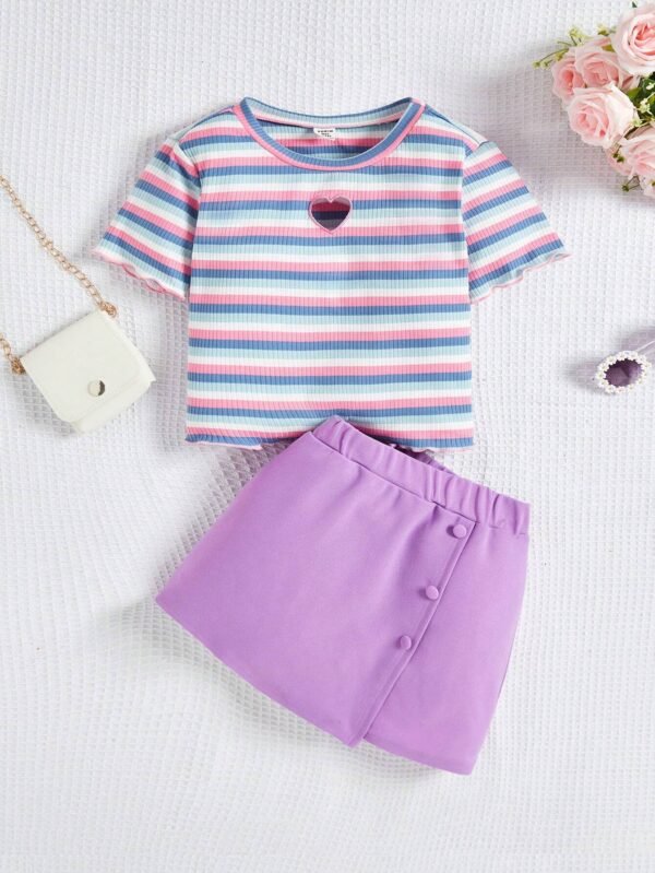 Camiseta De Rayas Casual Con Falda-pantalón De Color Sólido