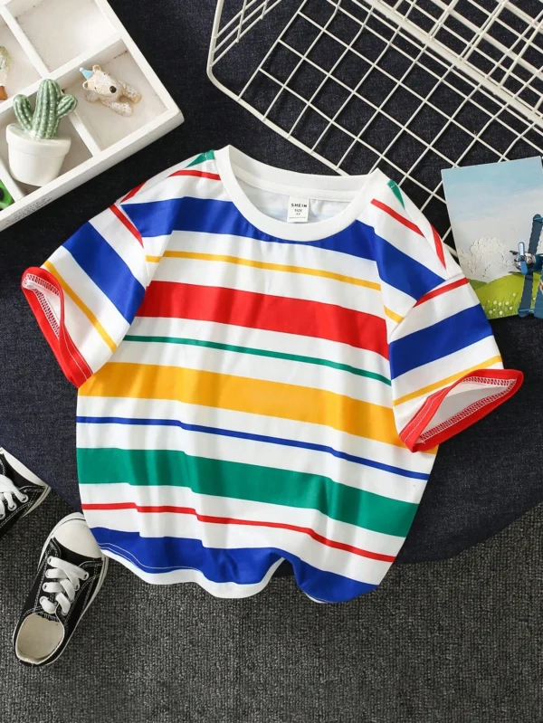 Camiseta Casual De Manga Corta A Rayas