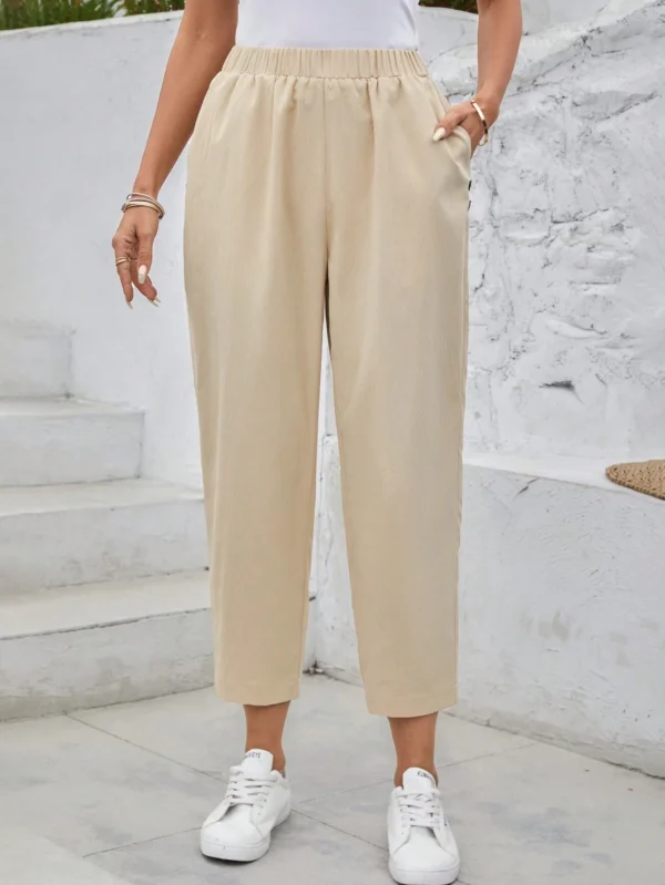 Pantalones Casuales De Verano De Mujer Con Cintura Elástica Y Bolsillos - Imagen 3