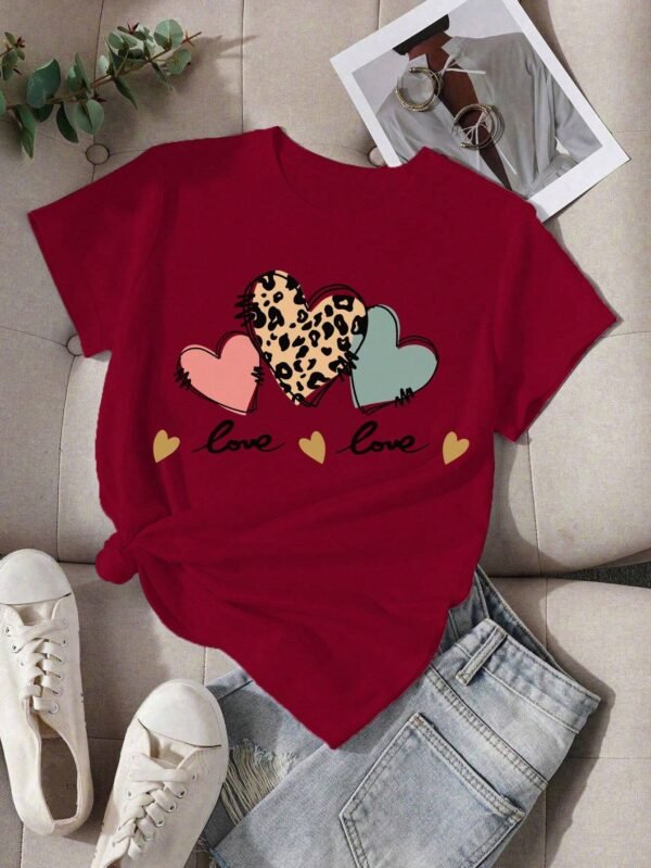 Camiseta Con Estampado De Corazón De Leopardo Para Adolescente