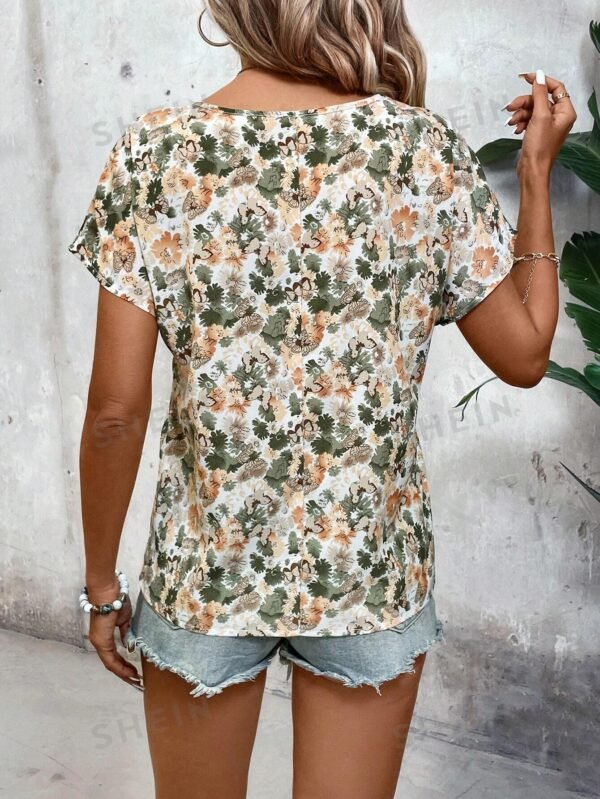 Blusa Con Manga Murciélago Impresa Con Patrón De Flores - Imagen 3