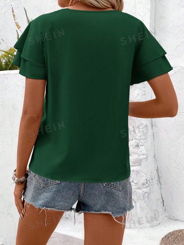 Blusa De Manga Corta De Cuello Redondo Con Volantes - Imagen 3