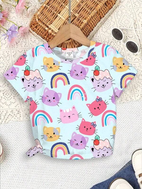 Camiseta de manga corta con patrón de gatos