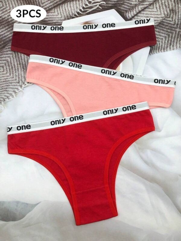 3 piezas Ropa interior sexy deportiva en T de unicolor de cintura alta