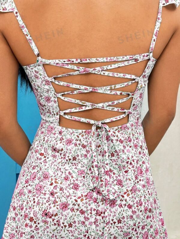Vestido de flores con espalda abierta y mangas ajustables con lazos - Imagen 2