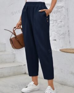 Pantalones Casuales De Verano De Mujer Con Cintura Elástica Y Bolsillos