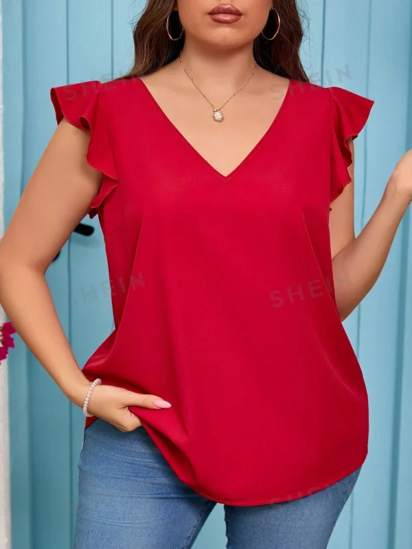 Blusa elegante de mujer con cuello en V rojo