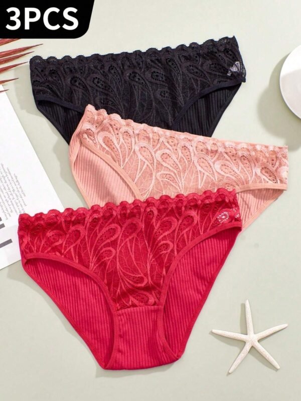 Conjunto De 3 Piezas De Braguitas De Encaje De Moda Para Mujeres