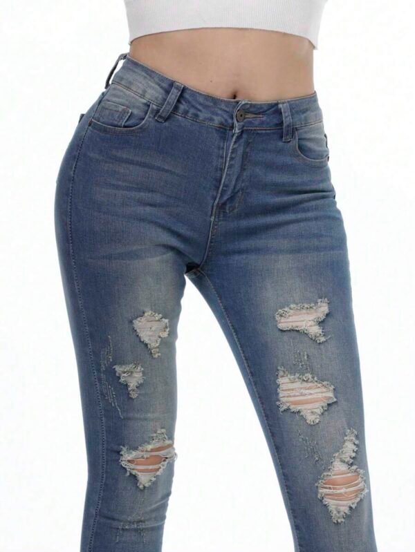 Jeans de Moda Azul Rasgados para Mujer, Estilo Skinny - Imagen 3