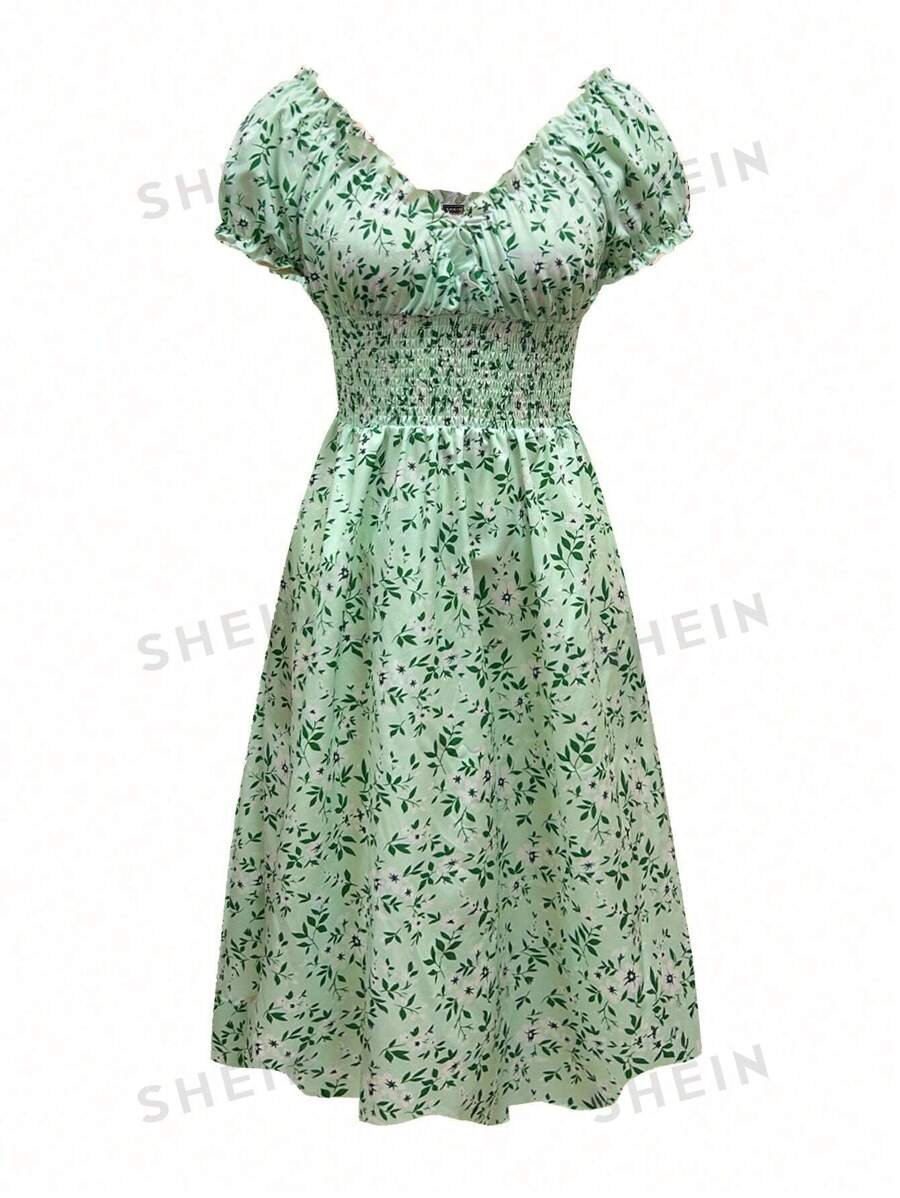 Vestido de mujer con estampado floral discreto, cuello en V y cintura ajustable - Imagen 3