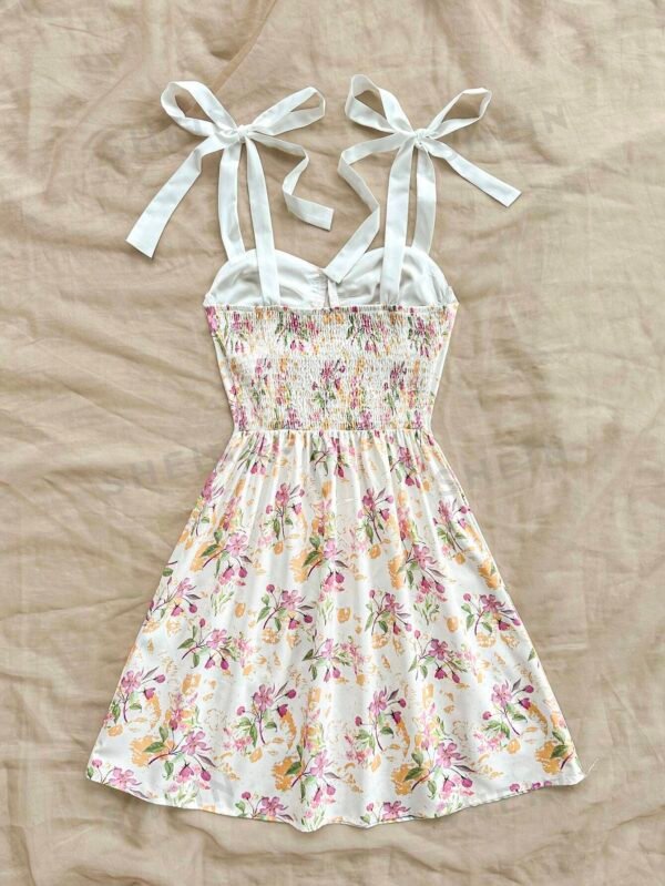 Vestido de verano con estampado de flores multicolor amarillo romántico - Imagen 3