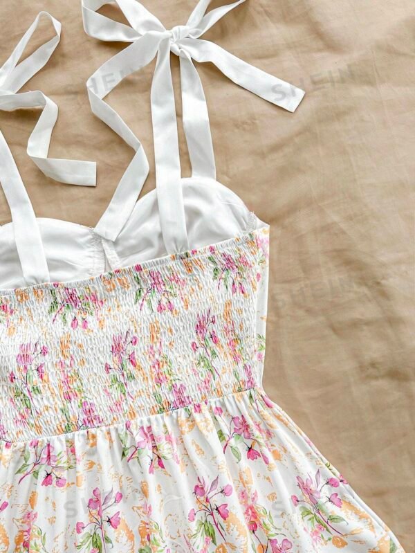 Vestido de verano con estampado de flores multicolor amarillo romántico - Imagen 2