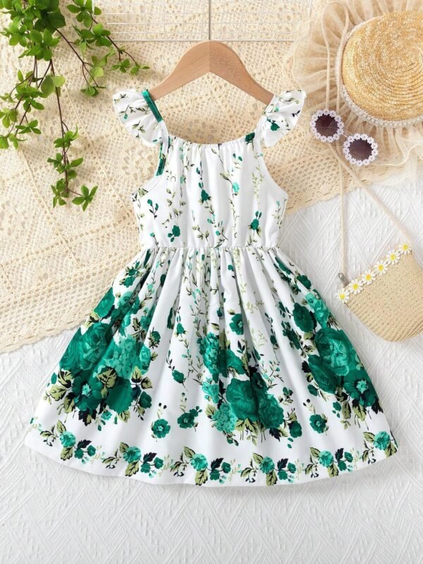 Vestido de niña pequeña con estampado floral y mangas abullonadas - Imagen 3