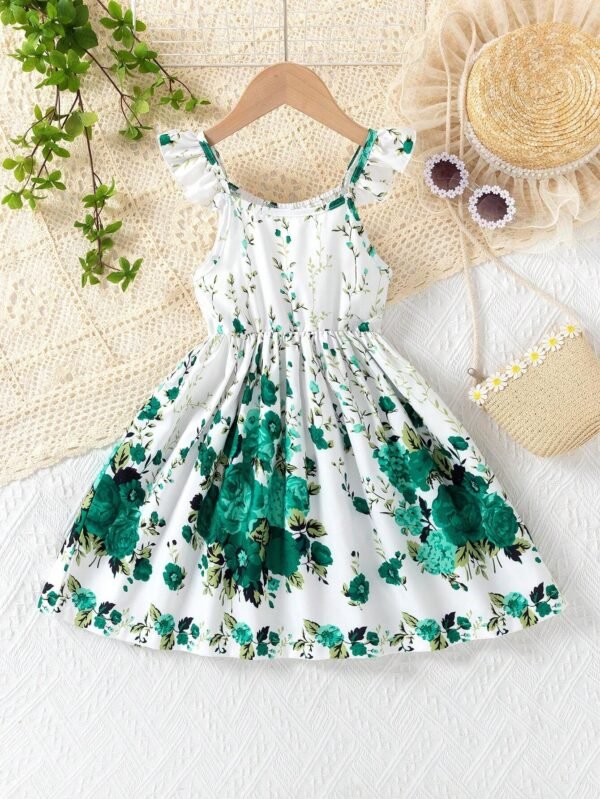 Vestido de niña pequeña con estampado floral y mangas abullonadas